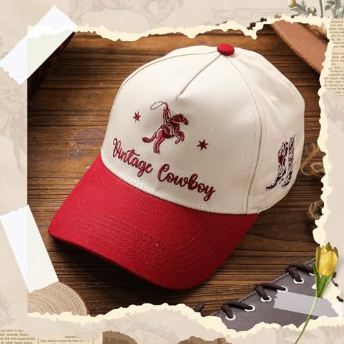 JaGely Two Tone Western Cowboy/Cowgirl Trucker Hat for Women Men Gift Vintage Embroidered Country Baseball Cap - color: Wine Red, style: Vintage Cowboy