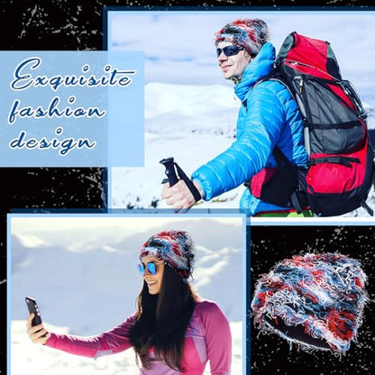 Chuarry Distressed Knitted Beanie Fuzzy Winter Hat - color: Assorted Blue White Red