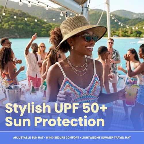 Funky Junque Wide Brim Panama Sun Hat, Womens Packable Straw - color: Split Back Ponytail - Dark Natural Mix