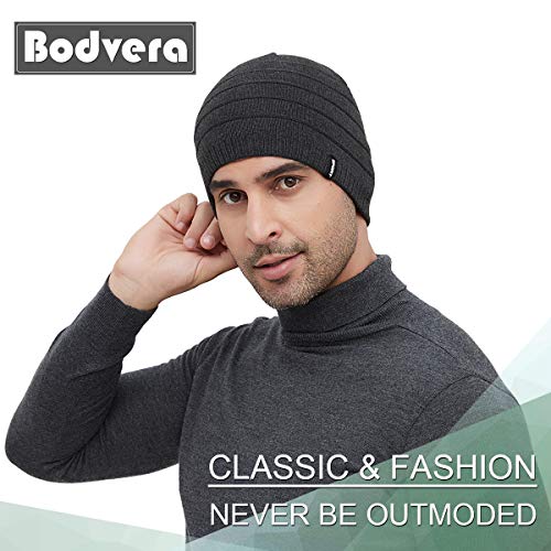 Mens Winter Beanie Hat Warm Knit Cuffed Plain Toboggan Ski Skull Cap (3 Patterns) - color: C2-carbonarius