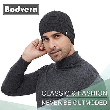 Mens Winter Beanie Hat Warm Knit Cuffed Plain Toboggan Ski Skull Cap (3 Patterns) - color: C2-carbonarius