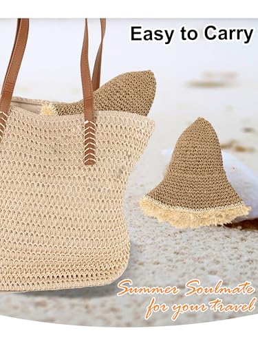 LA CARRIE Womens Sun Hat Floppy Packable Wide Brim UV Protection UPF 50+ Straw Hat with Fringe for Summer Beach - color: Khaki