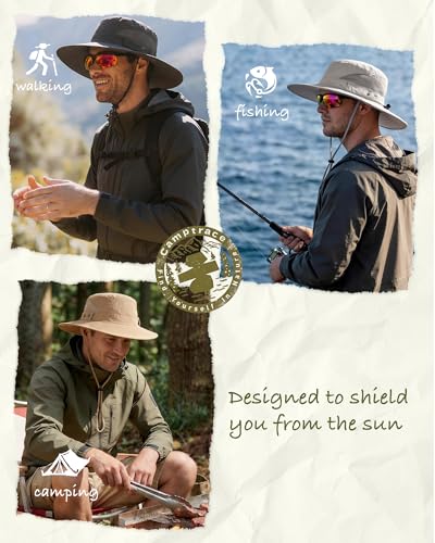 Camptrace Wide Brim Sun Hats for Men Hiking Fishing Outdoor Bucket Hat - color: Green