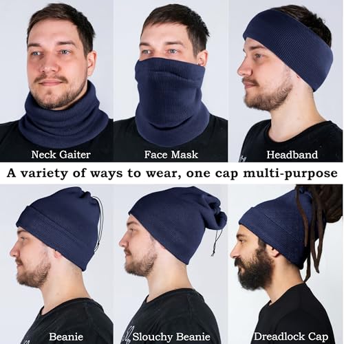 Ababalaya Unisex Satin Lined Knit Open Beanies Rasta Beanie - color: Navy Blue