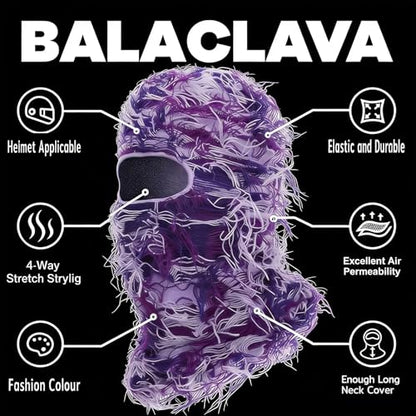 Distressed Ski Mask Balaclava, Yeat Shiesty Knitted Full-Face Mask - color: Purple
