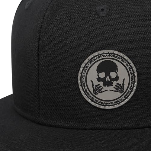 Flat Brim Hats for Men - Gothic Style Skull Hat Leather Pattern - Hip-Hop Snapback Hat Skeleton Hats for Men - color: 03.skeleton-2-blackgrey