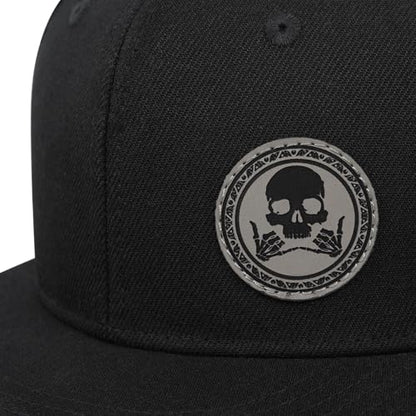 Flat Brim Hats for Men - Gothic Style Skull Hat Leather Pattern - Hip-Hop Snapback Hat Skeleton Hats for Men - color: 03.skeleton-2-blackgrey