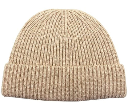ROYBENS Swag Wool Knit Cuff Short Fisherman Beanie for Men Women Winter Hat - color: 1pcs-apricot