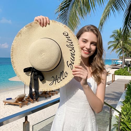Women’s Wide Brim Sun Hat UPF 50+ – Packable Beach Hat for Women - color: Beige