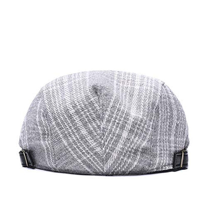 Quanhaigou Unisex Denim Newsboy Hats Flat Ivy Gatsby Cabbie Driving Berets Hat Cotton Dad Cap for Men Women - color: Gray Stripe