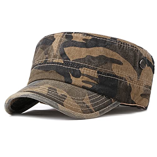Unisex Military Army Hat Men Women Baseball Cap Flat Top Cap Adjustable Camo Cadet Cap - color: Coffee