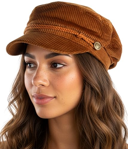 Funky Junque Greek Fisherman Newsboy Cap, Cotton Captains Bakerboy Hat - color: Corduroy - Brown