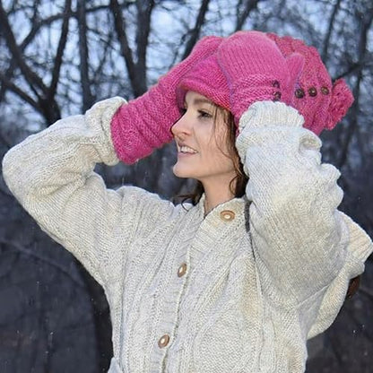 Agan Traders Women's 2026 Winter Mitten Hat Warm Fleece Lined Oversized Thick Chunky Slouchy From Nepal - color: Pink Multi