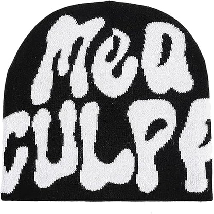 TaowaveWomen Beanie Y2k Hat,MEA Culpa Graphic Beanies Designs,Winter Hat Knit Skull Cap for Women - color: Black
