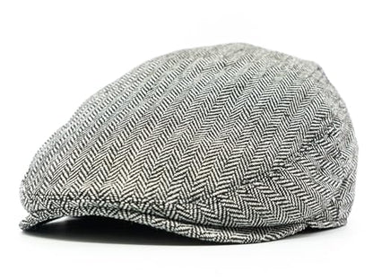 Men's Classic Patchwork Herringbone Checker Plaid Newsboy Ivy Hat Flat Cap - color: Light Grey, size: Large-X-Large