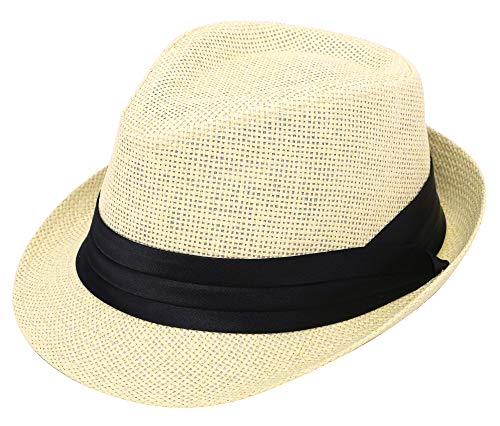 Simplicity Fedora for Men Women Unisex Men's Women's Classic Manhattan Structured Gangster Trilby Fedora Hat - color: Natural, size: Large-X-Large