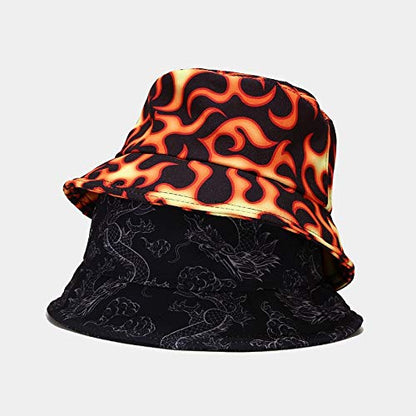 Quanhaigou Unisex Sun Hats, Fashion Beach Bucket Hat for Men Women,Summer Outdoor Boonie Cap Breathable Packable - color: Fire Black