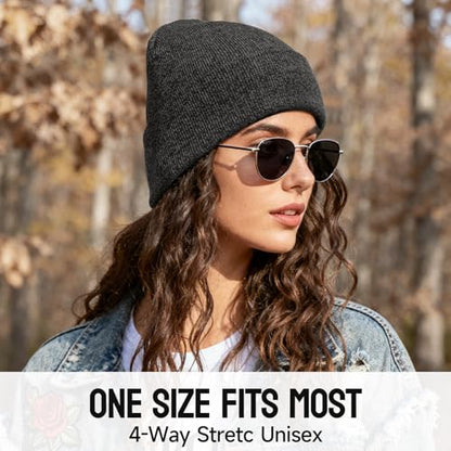 OZERO Beanie for Men and Women, Double-Layer Cuffed Knit Winter Hat - color: Gray+gray
