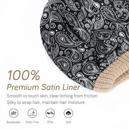 FURTALK Winter Beanie Hat for Women Satin Lined Cable Knit Chunky Slouchy Beanies Skull Warm Cap - color: Light Khaki