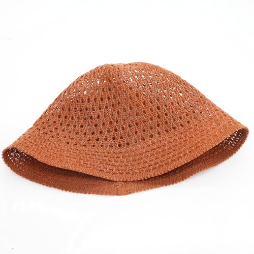 Women's Beach Bucket Hat Fisherman Cap Hollow Mesh Lightweight Breathable Sun Hat for Summer - color: Hollow Brown