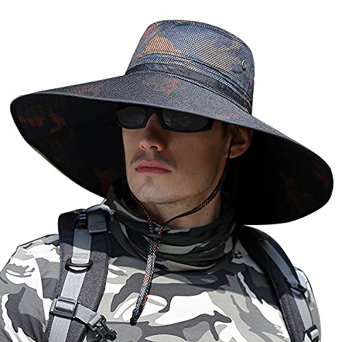 HUAMULAN Men Wide Brim Sun Hat Summer Outdoor Women Bucket Fishing Hats - color: B4mh-org