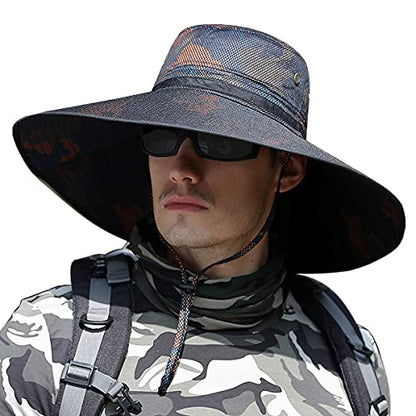 HUAMULAN Men Wide Brim Sun Hat Summer Outdoor Women Bucket Fishing Hats - color: B4mh-org