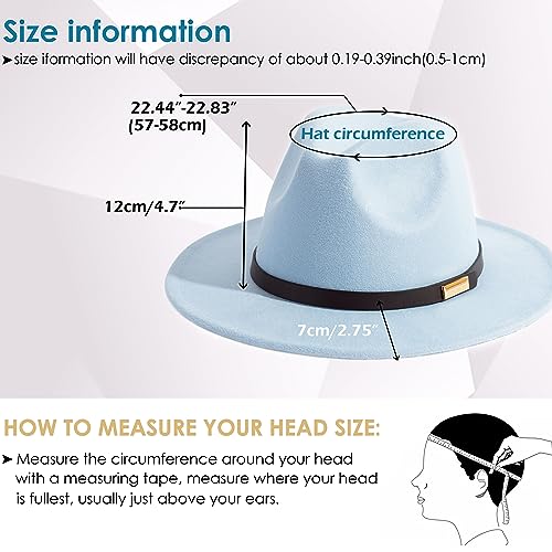 Fedora Hats for Men Wide Brim Panama Hat with Classic Belt - color: Sky Blue