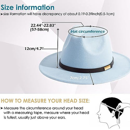 Fedora Hats for Men Wide Brim Panama Hat with Classic Belt - color: Sky Blue