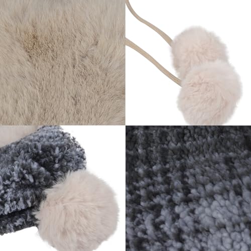 Women Winter Pompom Beanie Hat Fleece Lined Earflap Snow Ski Cap Sherpa Crochet Ushanka Skull Cap Outdoors Ear Cover - color: Gray