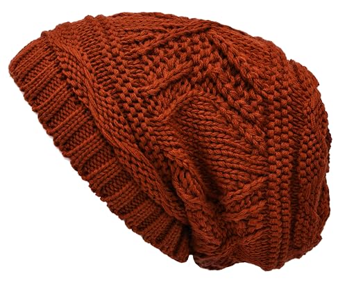 Lilax Knit Slouchy Oversized Soft Warm Winter Beanie Hat - color: Brick