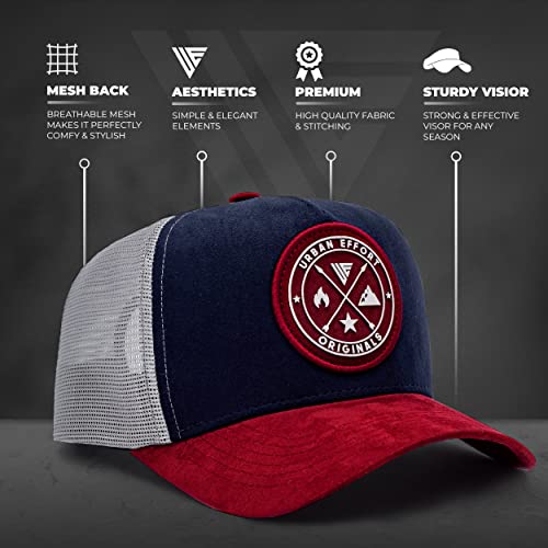 Urban Effort Trucker Hat for Men & Women, Mesh Back Baseball Cap, 5 Panel - color: Blue + Wine, style: Mesh Back