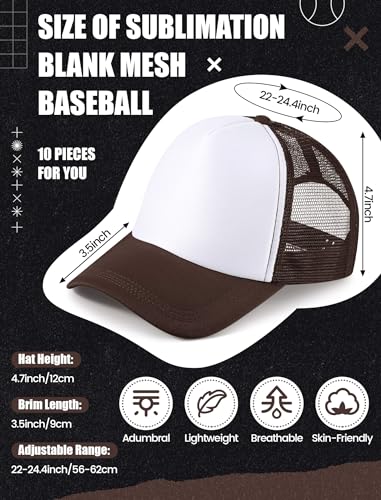 Tarpop 10 Pcs Sublimation Blank Trucker Hats Bulk - color: Coffee and White