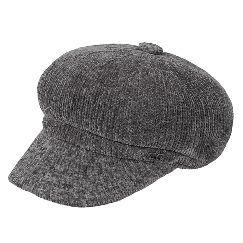 C.C Knitted Newsboy Cap for Women – Soft Knit Hat with Adjustable Velcro, Lightweight Warm Winter Style - color: Knitted-dk. Grey