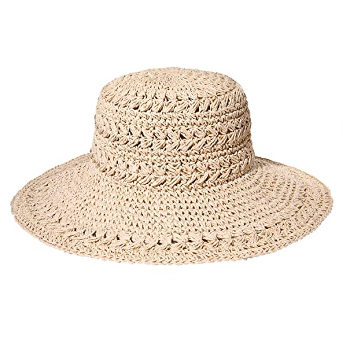 Straw Bucket Hats for Women Striped Crochet Sun Hats Foldable Floppy Beach Hats Summer Travel Accessories - color: A-beige