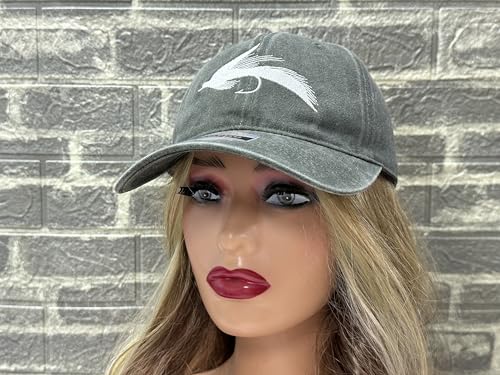 Fishing Baseball Cap for Men Women, Adjustable Embroidered Fish Hat - color: Fly Fishing Lures (Washed Army Green)
