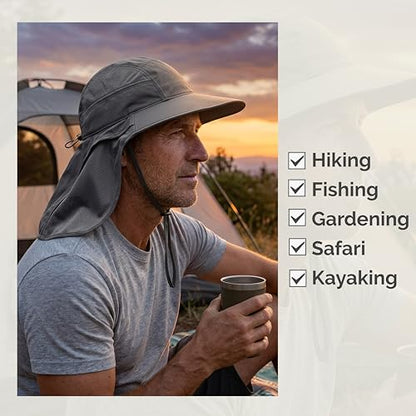 Hat Hut Ultra-Light Sun Hat with Neckflap, UPF 50+, Wide Brim, Breathable Outdoor Hiking Fishing Hats for Men - color: Dark Grey