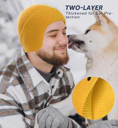 HiRui Knit Beanie Hats Winter Hats Ear Covers for Men Women-Warm Daily Headwear - color: Yellow