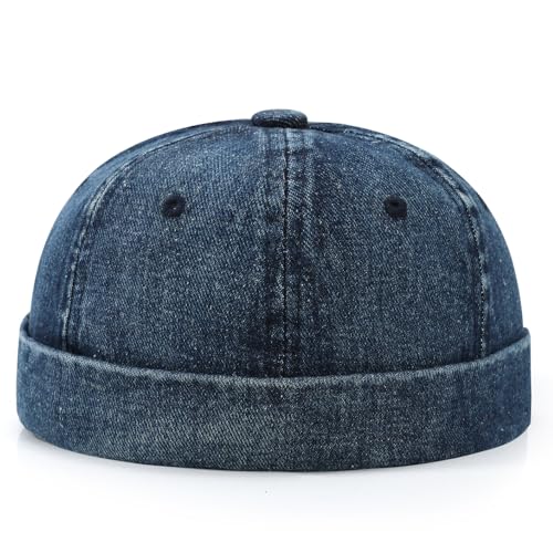 Brimless Hat for Men Women Docker Cap Vintage Sailor Beanie Cap - color: Navy Blue