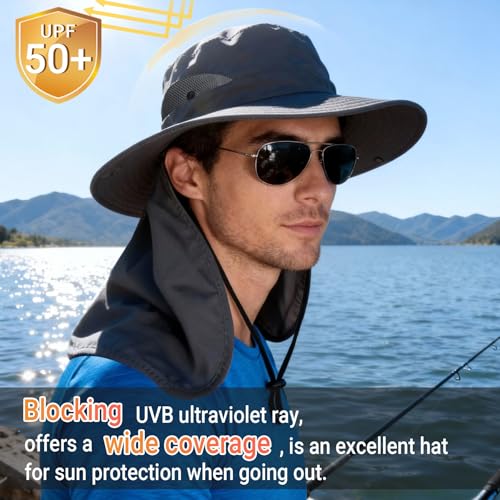 NPQQUAN Sun Hats for Men Women with Neck Flap UPF 50+ UV Protection - color: Khaki（neck Flap）