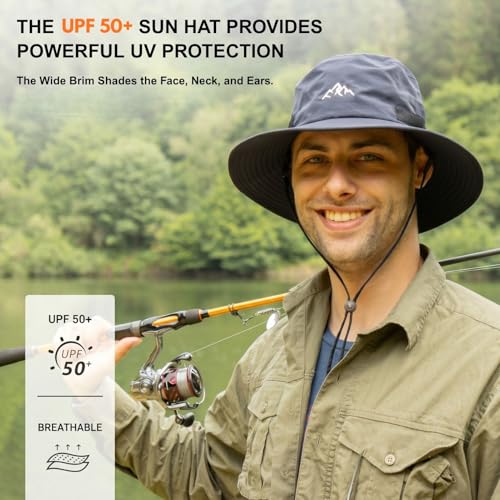 TOP-EX Men's Waterproof Bucket Sun Hat, UPF 50+ Wide Brim, S/M-XXL - color: 94573_black, size: Small-Medium