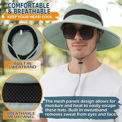 Men's UPF 50+ Waterproof Wide Brim Boonie Hat, Sun & Rain Protection - color: Light Green (No Waterproof)