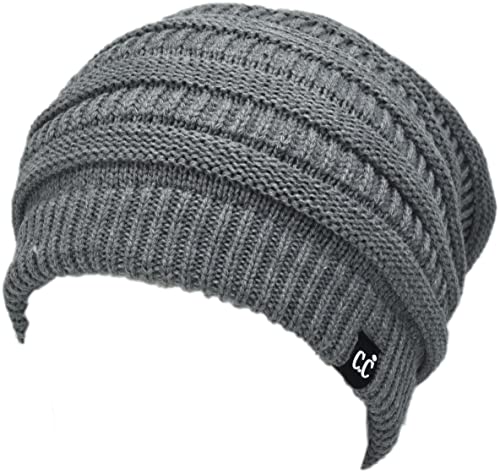 C.C Beanie Oversized Hat with Fuzzy Lining – Thick Knit Thermal Beanie for Cold Weather, Soft Warm Fleece Lined Cap - color: Light Melange Grey