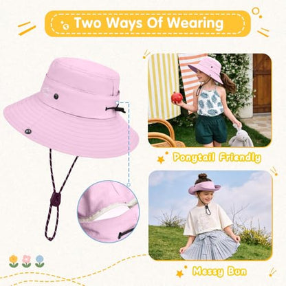 ZOORON Kids UPF 50+ Sun Hat for Boys Girls Wide Brim Lightweight Bucket Hat for Hiking Beach Safari, Quick Dry Adjustable - color: 1pack-light Purple