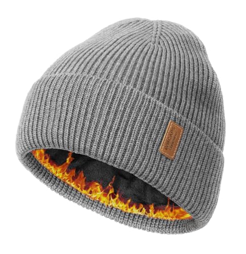 Wmcaps Merino Wool Fleece Lined Beanie Warm Winter Hats for Men Women - color: Grey