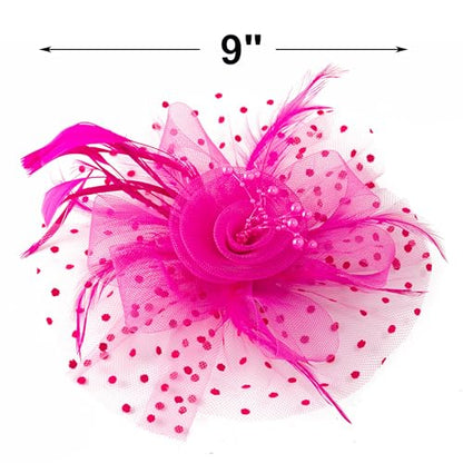 JUNBESTN Fascinators Hat Tea Party Headwear for Women Flower Mesh Feathers Headband - color: Hotpink