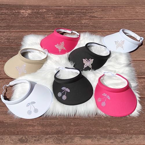 2 Pack Sun Visors Women Wide Brim Clip on Summer Hats Adjustable UV Protection - color: Butterfly-black,white