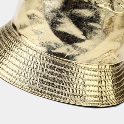 yolrdiw Unisex Fashion PU Leather Bucket Hat Glossy Reversible Rain Waterproof Fishmen Cap - color: Silver
