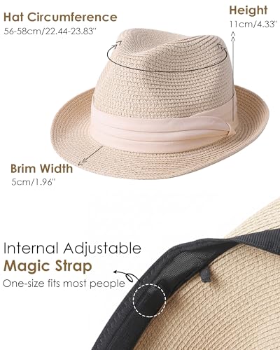 Straw Sun Hat for Men Women Short Brim Beach Trilby Hat UPF 50+ - color: Beige