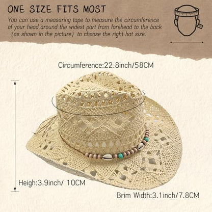 Straw Cowboy Hat for Women, Cowgirl Hat Wide Brim Western Cowboy Hat - color: Style3