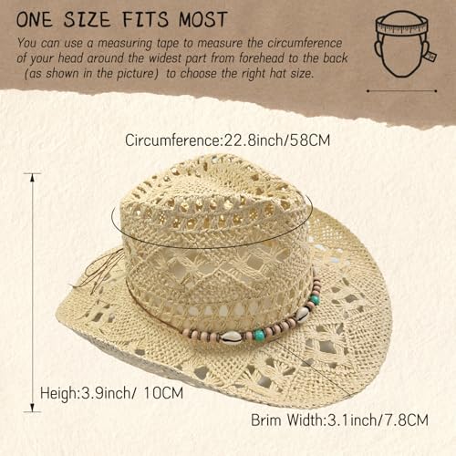 Straw Cowboy Hat for Women, Cowgirl Hat Wide Brim Western Cowboy Hat - color: Style3